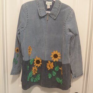Quacker Factory Leather Jacket with Sunflower Details